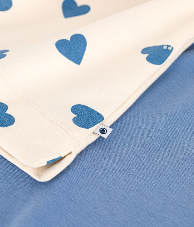 Pigiama bimateriale in cotone donna blu/ecru