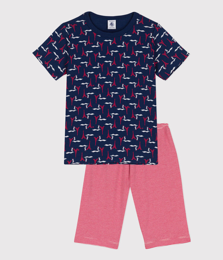 Pigiama corto Parigi bambino in cotone blu/multicolore