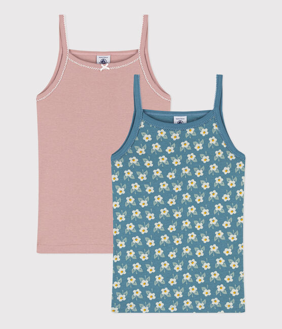 Confezione da 2 canottiere con spalline bambina in cotone motivo a fiore variante 1