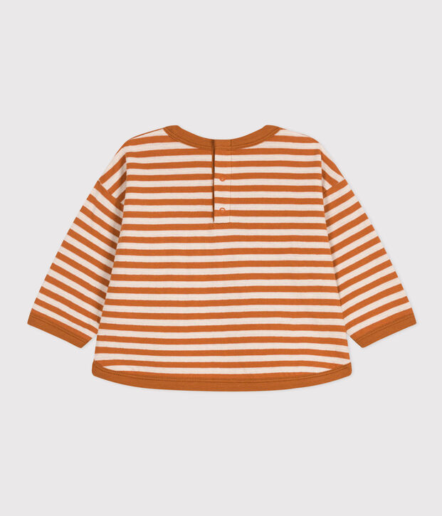 T-shirt a maniche lunghe in tubique per beb&egrave; marrone/ecru