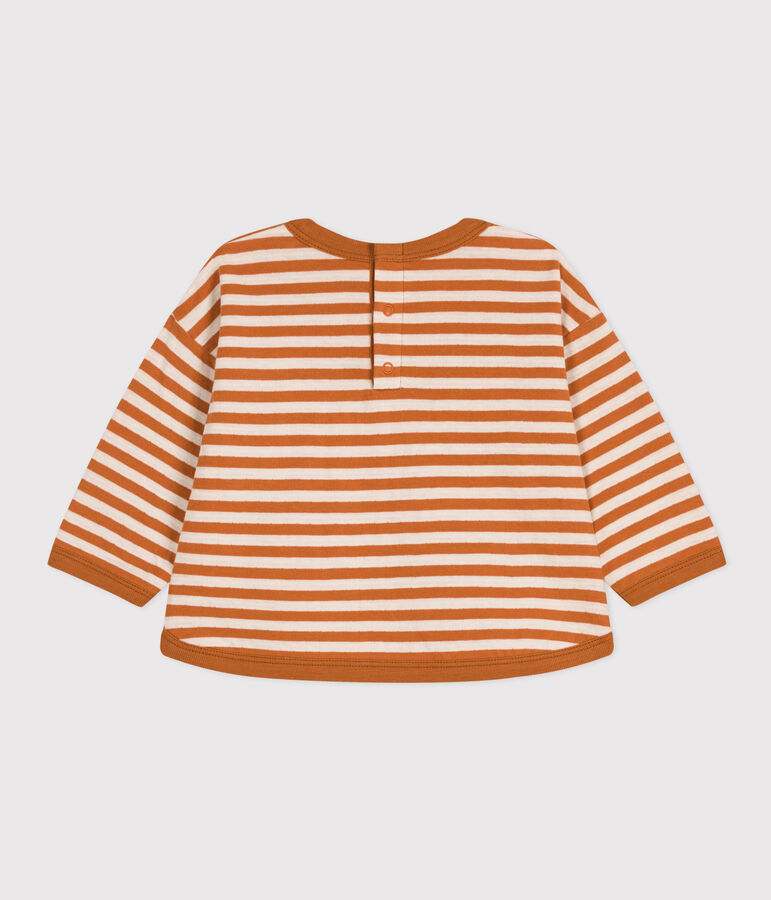 T-shirt a maniche lunghe in tubique per beb&egrave; marrone/ecru