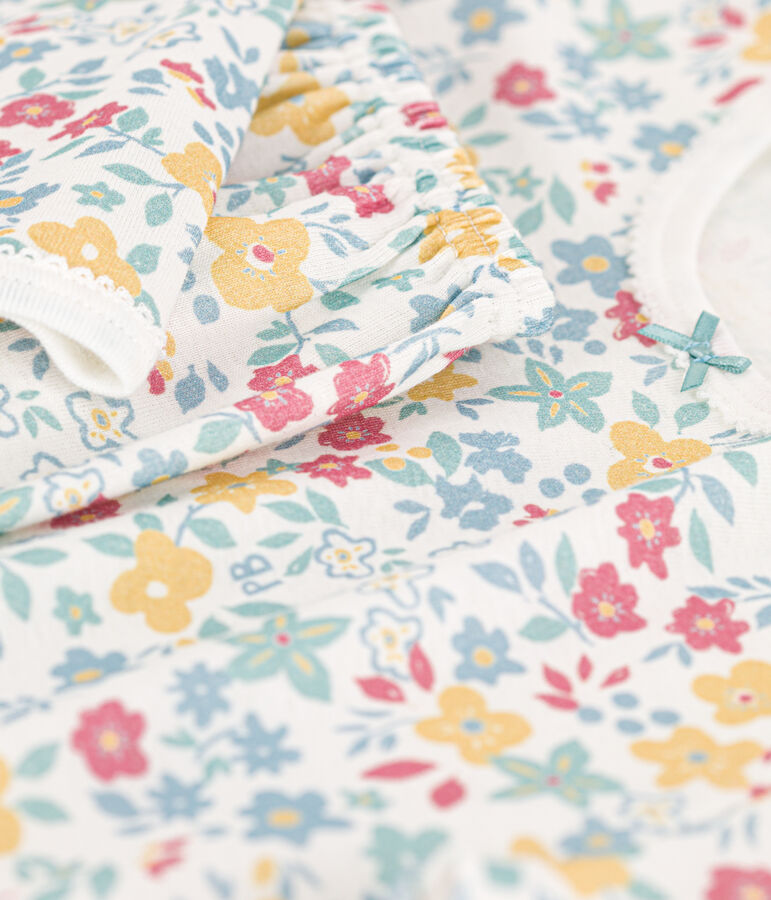 Pigiama bambina in cotone a fiori bianco/multicolore