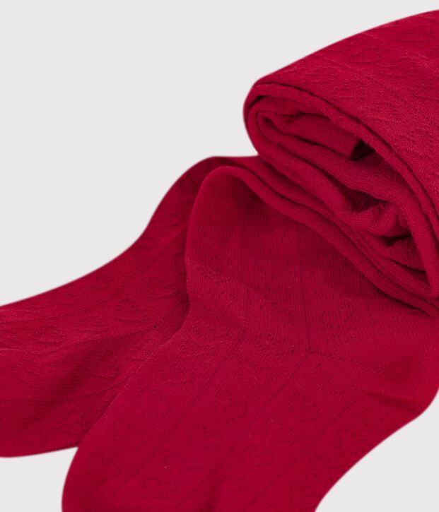 Collant in cotone traforato a cuori bambina rosso