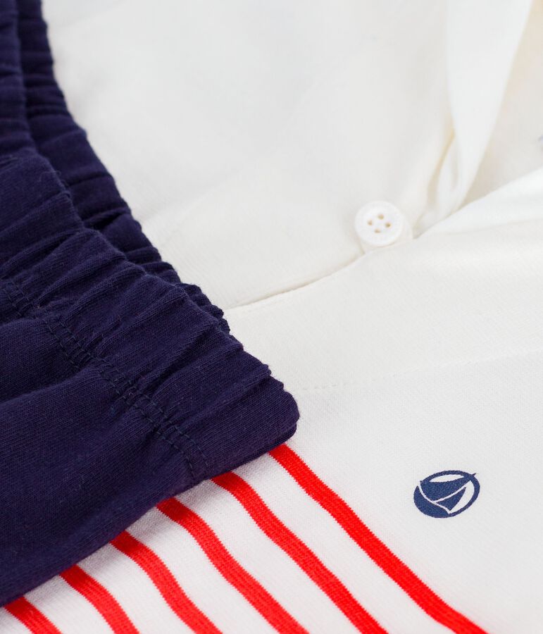 Completo neonato 2 pezzi in cotone con T-shirt con colletto alla marinara bianco/multicolore