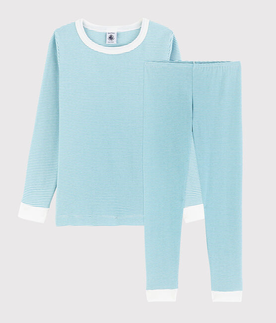 Pigiama snugfit a righe blu bambino in cotone blu TIKI/bianco MARSHMALLOW