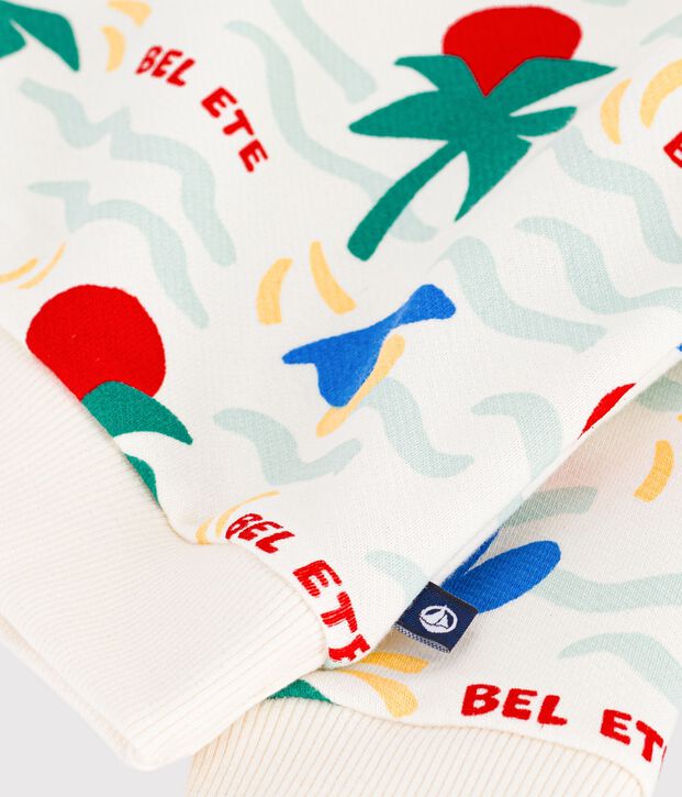 Felpa con cappuccio in cotone con stampa neonato ecru/multicolore