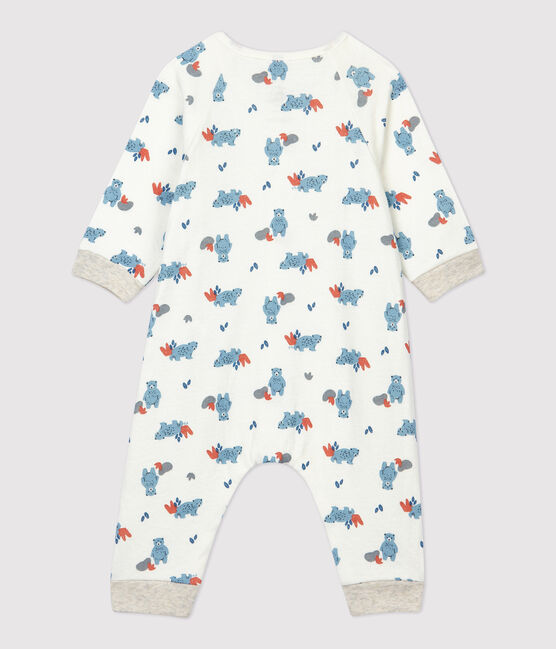 Tutina lunga fantasia orso bebè femmina in cotone biologico bianco MARSHMALLOW/bianco MULTICO