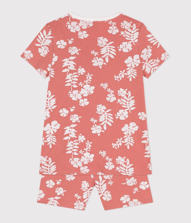 Pigiama corto fantasia hawaiana bambina in cotone rosa/multicolore