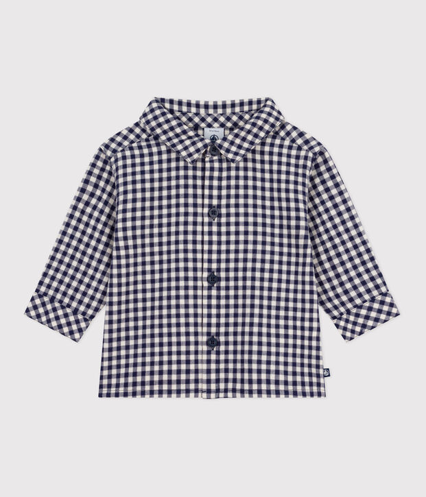 Camicia in flanella a quadri neonato blu/ecru