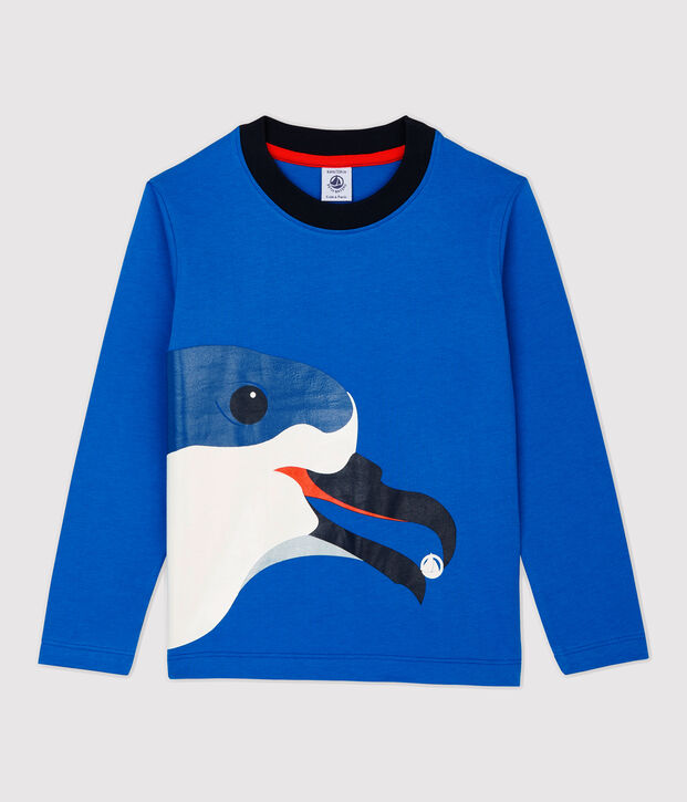 T-shirt bambino a maniche lunghe in cotone blu