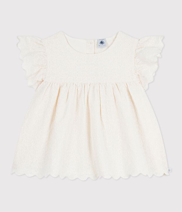 Blusa a maniche corte in cotone con motivo a cuori bambina bianco