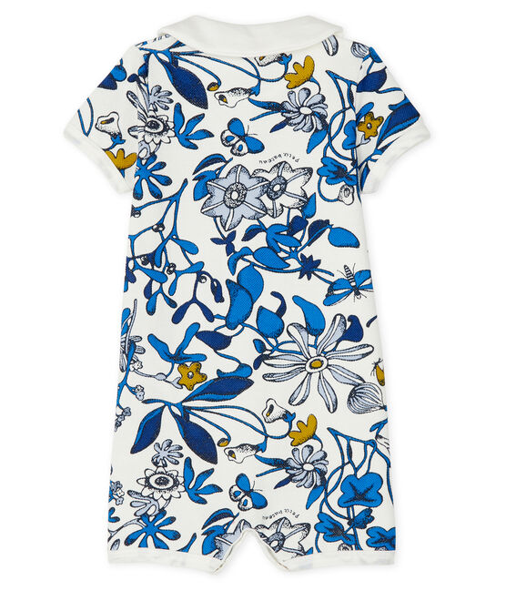 Tutina corta bebè femmina fantasia bianco MARSHMALLOW/blu HADDOCK
