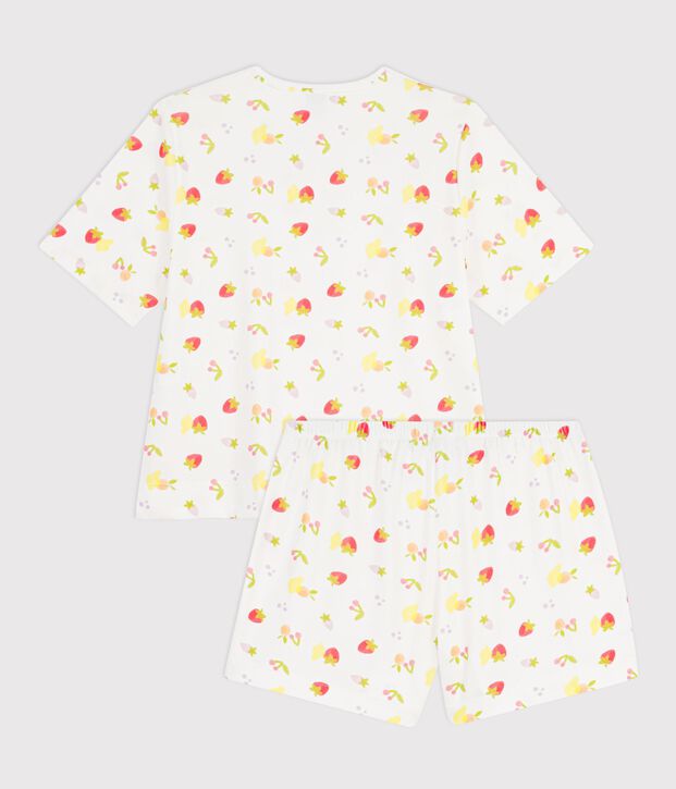 Pigiama corto da donna in cotone con stampa di frutta bianco/multicolore