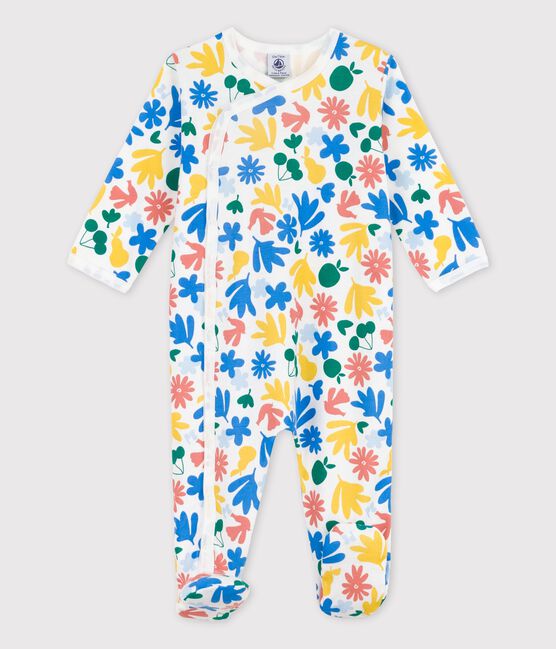 Tutina pigiama a fiori bebè in cotone bianco MARSHMALLOW/bianco MULTICO