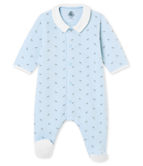 Tutina per bebé maschio in tubique stampata blu FRAICHEUR/bianco MULTICO