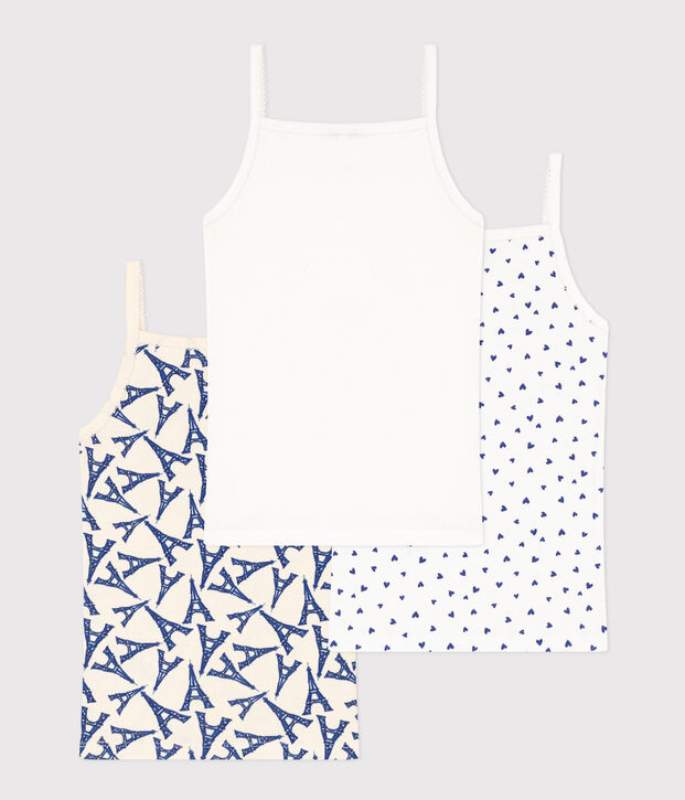 Confezione da 3 canottiere con spalline bambina in cotone motivo Parigi multicolore