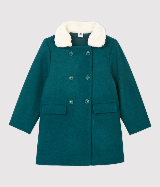 Cappotto bambina in drap di lana verde
