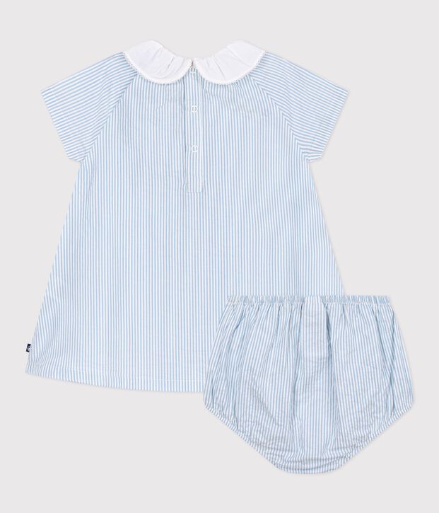 Abito a maniche corte in cotone con bloomer abbinato a righe neonata blu/blu