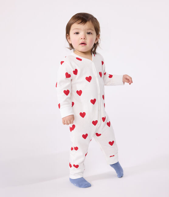 Tutina pigiama senza piedi bebè in cotone motivo cuore bianco MARSHMALLOW/rosso TERKUIT