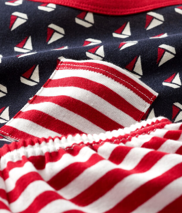 Pigiama corto bambino a costine blu/multicolore