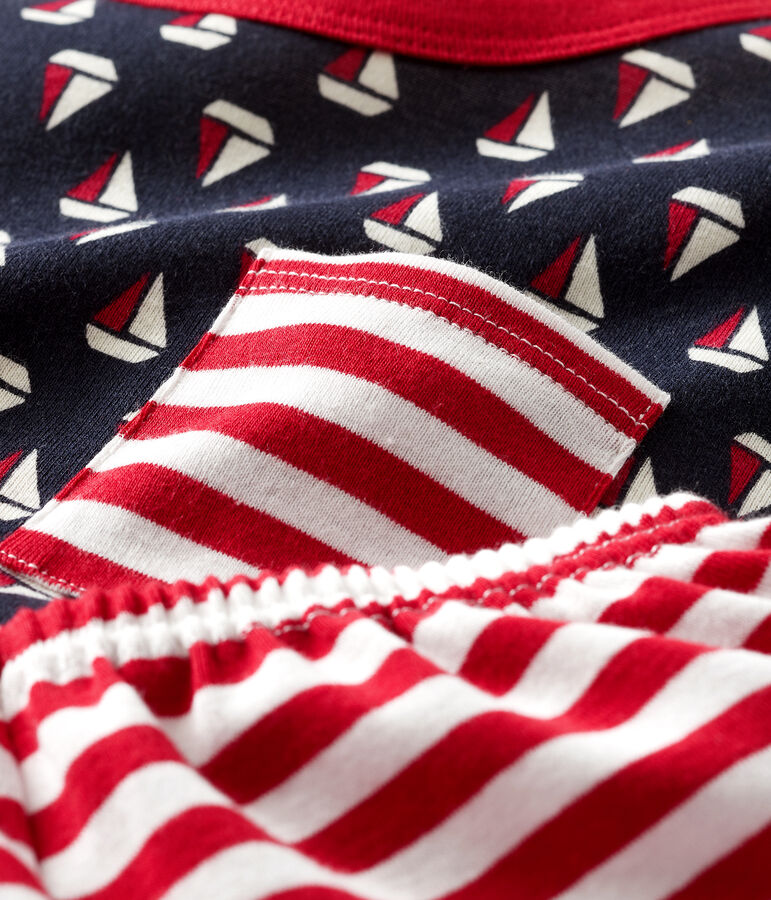 Pigiama corto bambino a costine blu/multicolore