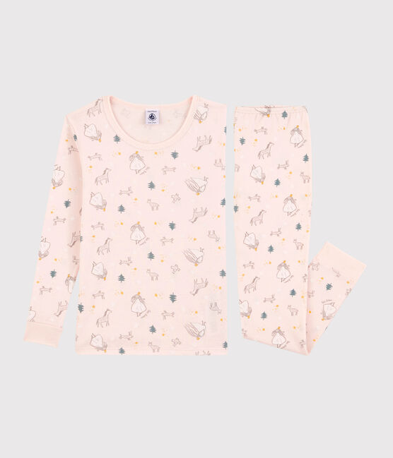 Pigiama snugfit bambina fantasia principesse in cotone rosa FLEUR/bianco MULTICO