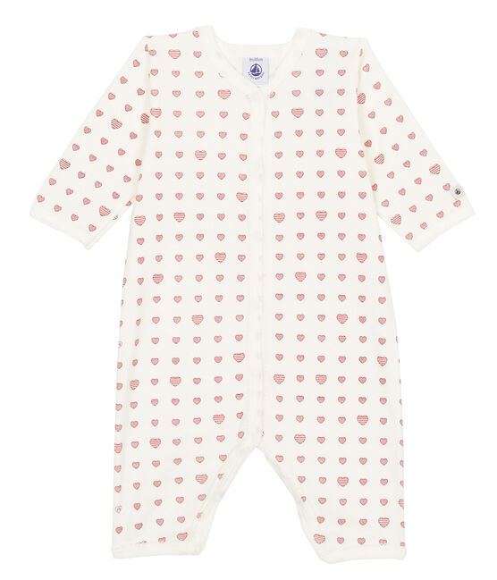 Tutina pigiama senza piedi in costina da neonata bianco MARSHMALLOW/bianco MULTICO