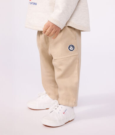 Pantaloni stile cargo in cotone tinta unita con stemma neonato