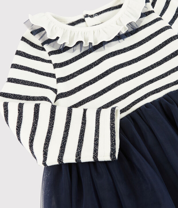 Abito a maniche lunghe da beb&egrave; femmina bianco/SMOKING ARGENT BRILLANT