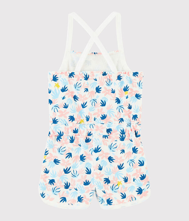 Tuta corta in spugna bouclette bambina bianco/multicolore