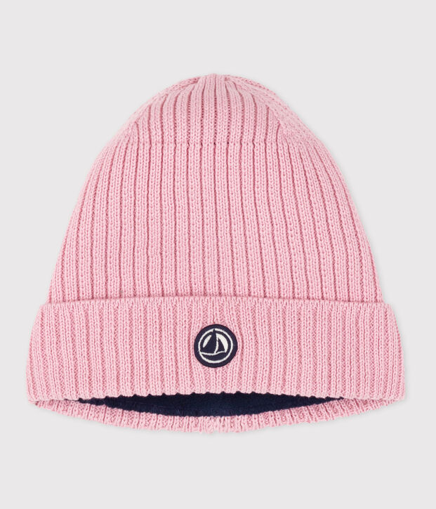Cuffietta in maglia foderata in pile bambino rosa