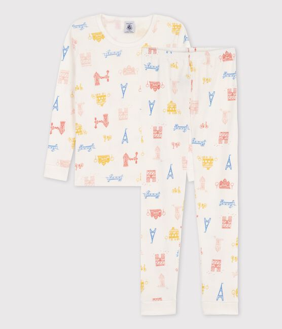 Pigiama snugfit fantasia Parigi bambino-bambina in cotone bianco MARSHMALLOW/bianco MULTICO
