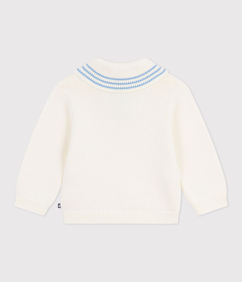 Cardigan neonato in cotone con scollo a scialle a righe ecru MILK