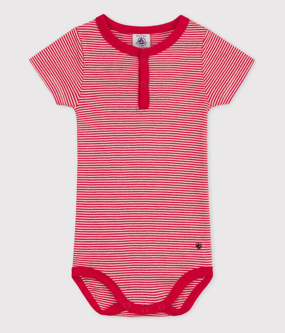 Body a maniche corte bebè millerighe in cotone rosso CORRIDA/bianco MARSHMALLOW