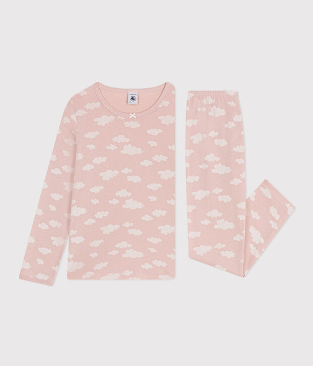 Pigiama bambino fantasia nuvole in cotone rosa/bianco