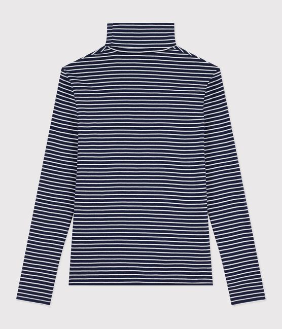 Dolcevita iconico in cotone donna blu SMOKING/bianco MARSHMALLOW