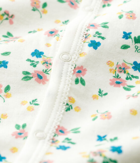 Tutina pigiama senza piedi a fiori bebè in cotone bianco MARSHMALLOW/bianco MULTICO