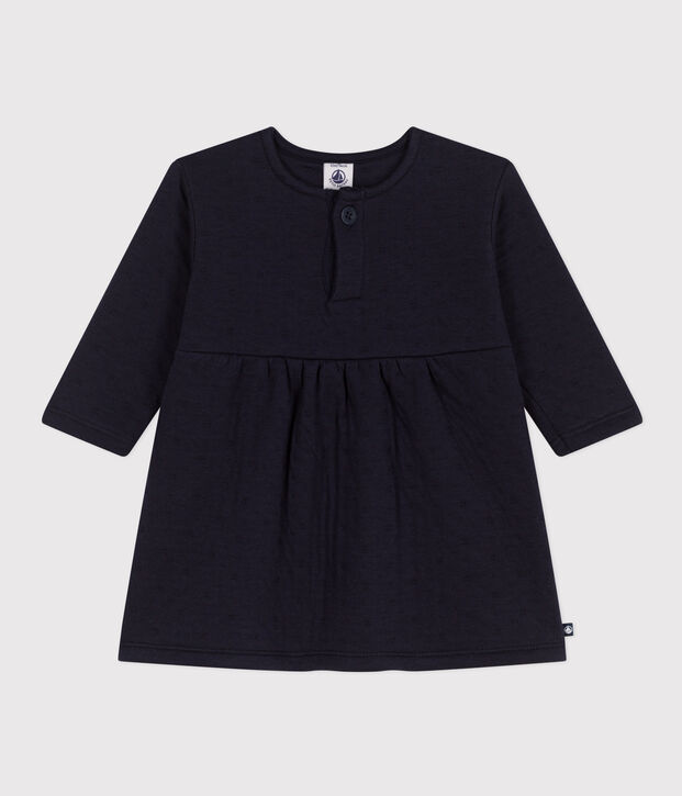 Abito a maniche lunghe in tubique trapuntato per beb&egrave; blu