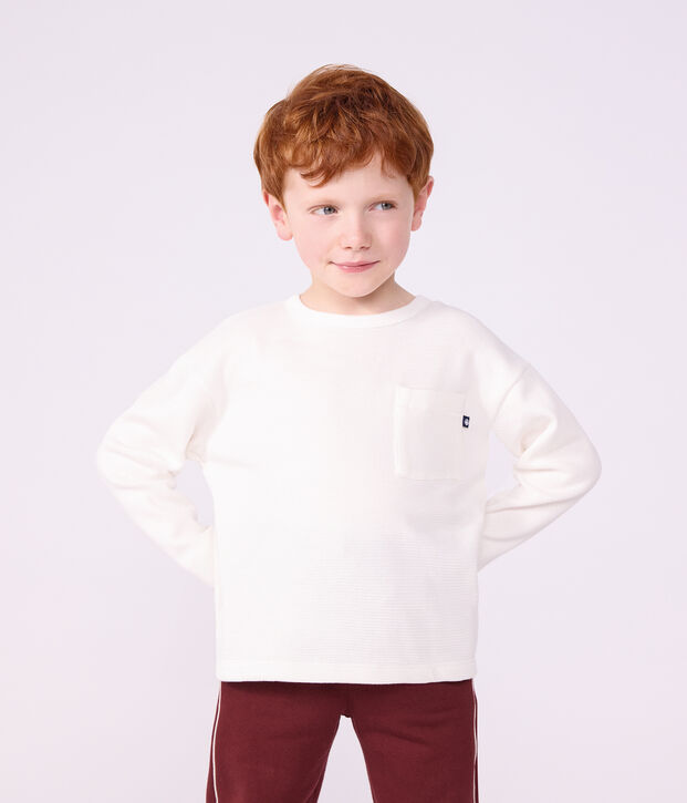 T-shirt a maniche lunghe in cotone tinta unita bambino bianco