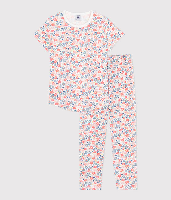 Pigiama a maniche corte e gamba lunga in cotone con stampa bambina bianco MARSHMALLOW/bianco MULTICO
