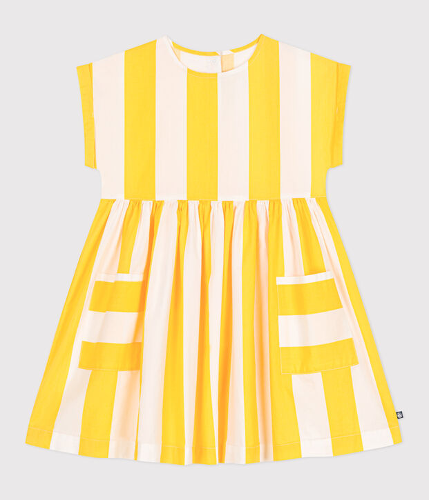 Abito a maniche corte in cotone a righe bambina bianco/giallo
