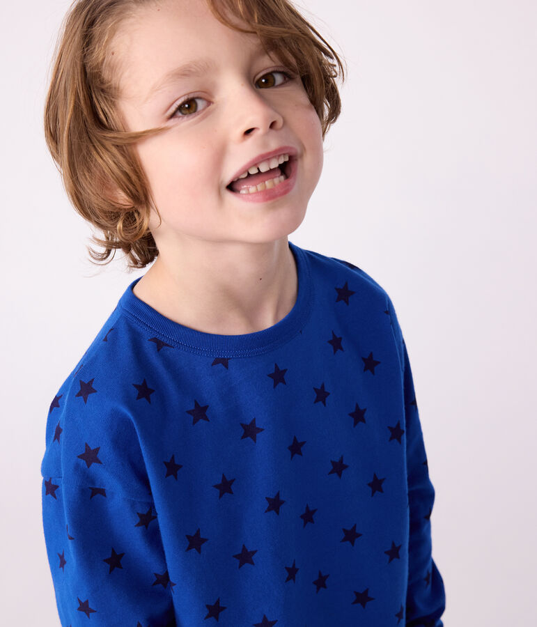 T-shirt a maniche lunghe in cotone con stampa bambina blu/blu