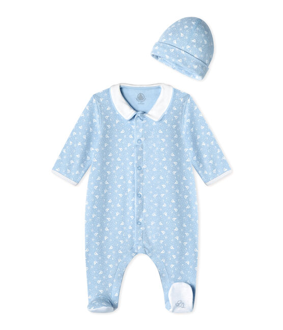 Tutina bebé e cappellino nascita blu TOUDOU/bianco ECUME