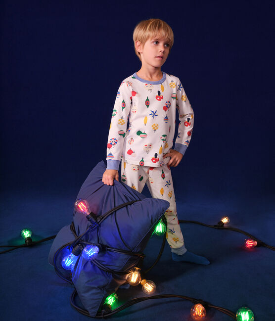 Pigiama in tessuto felpato spazzolato con palline di Natale stampate bambino bianco MARSHMALLOW/bianco MULTICO