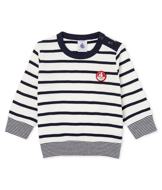 T-shirt a manica lunga bebè maschio a righe marinare bianco MARSHMALLOW/blu SMOKING CN