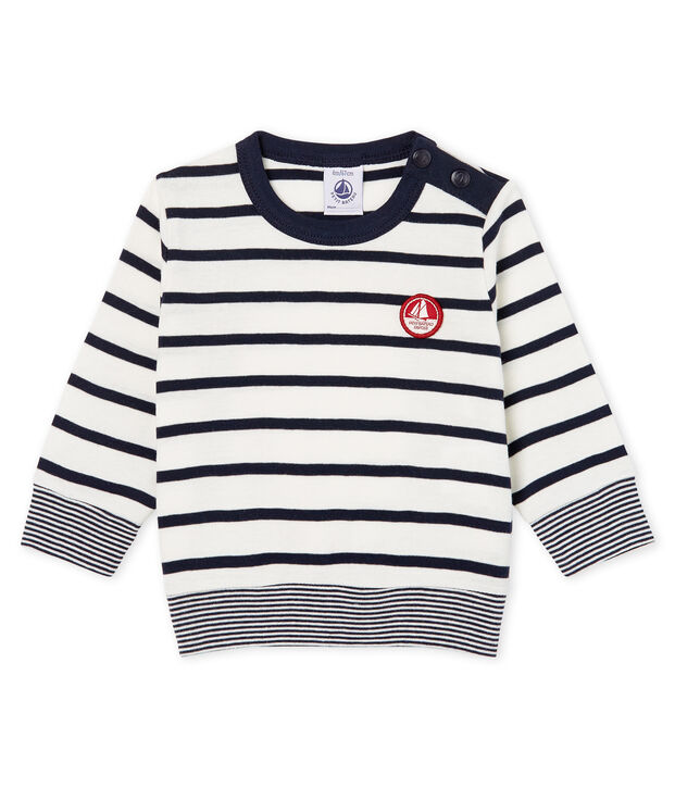 T-shirt a manica lunga beb&egrave; maschio a righe marinare bianco/blu