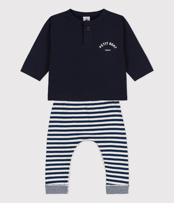 Completo regalo bebè: t-shirt e pantaloni blu SMOKING/bianco MARSHMALLOW