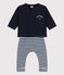 Completo regalo bebè: t-shirt e pantaloni blu SMOKING/bianco MARSHMALLOW