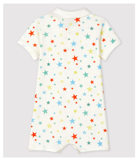 Tuta corta a stelle multicolore in cotone biologico bianco MARSHMALLOW/bianco MULTICO