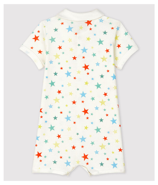Tuta corta a stelle multicolore in cotone biologico bianco/multicolore